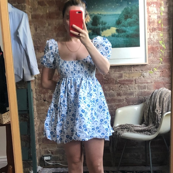 Smocked baby doll blue floral dress - Picture 3 of 3